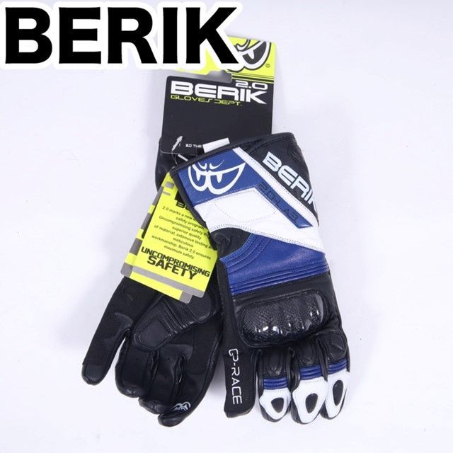 返品可◆XL◆ BERIK 山羊革 ゴートレザー ベリック レーシンググローブ G-235107-BK ブルー◆定価3万円◆N371zM