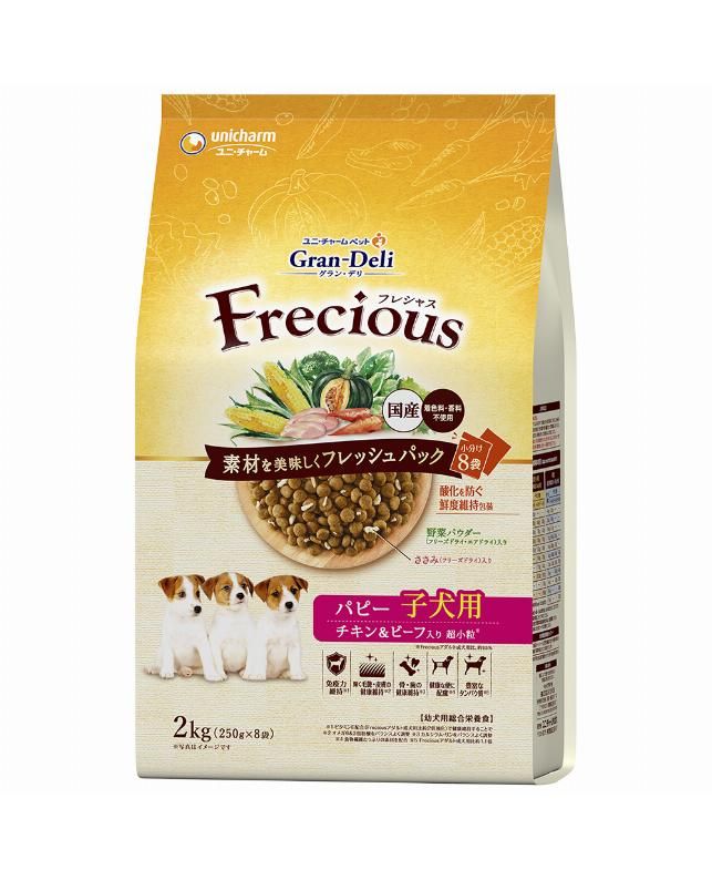 【同梱不可】【4個セット】ユニ・チャーム グラン・デリ Frecious パピー子犬用 チキン&ビーフ入り 2kg