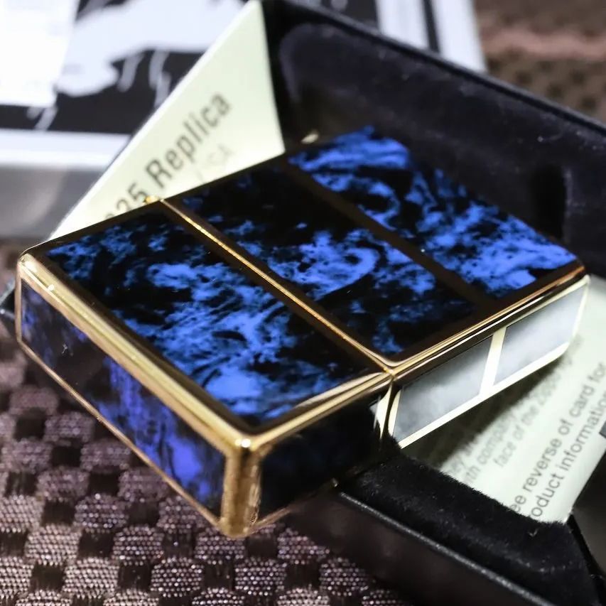 ZIPPO 1935 レプリカ マーブルライン ブルー 青 4面加工 インナー金  