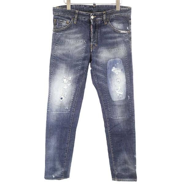 DSQUARED2ディースクエアード14AWCOOLGUYクラッシュリペア加工ストレッチデニムパンツインディゴ46メンズ