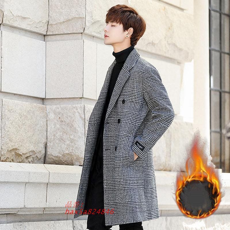 コート メンズ アウター チェスターコート 秋冬 千鳥格 防寒 ビジネス ロング 暖かい 中綿入り ジャケット 通勤 ミディアム丈 ステン コート hax5a824846