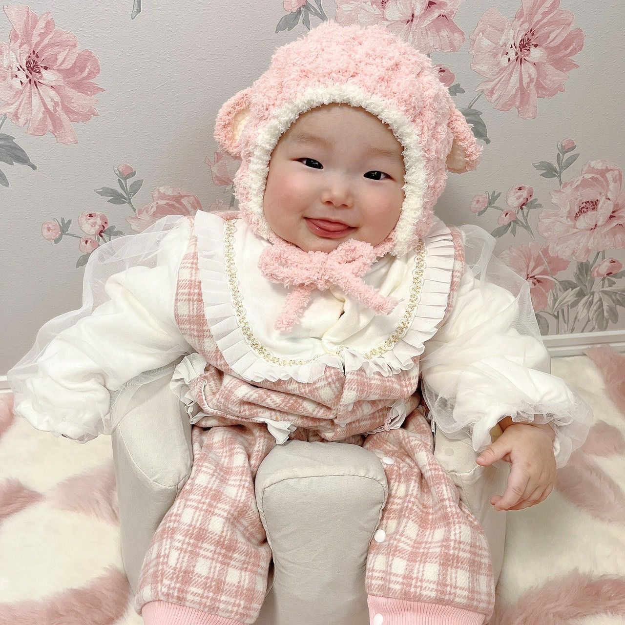 BABY，the STARS クリームボンネット ベイビーピンク BABY,THE STARS SHINE BRIGHT/トーションレースの フル ボンネット BABY ボンネット　ピンク