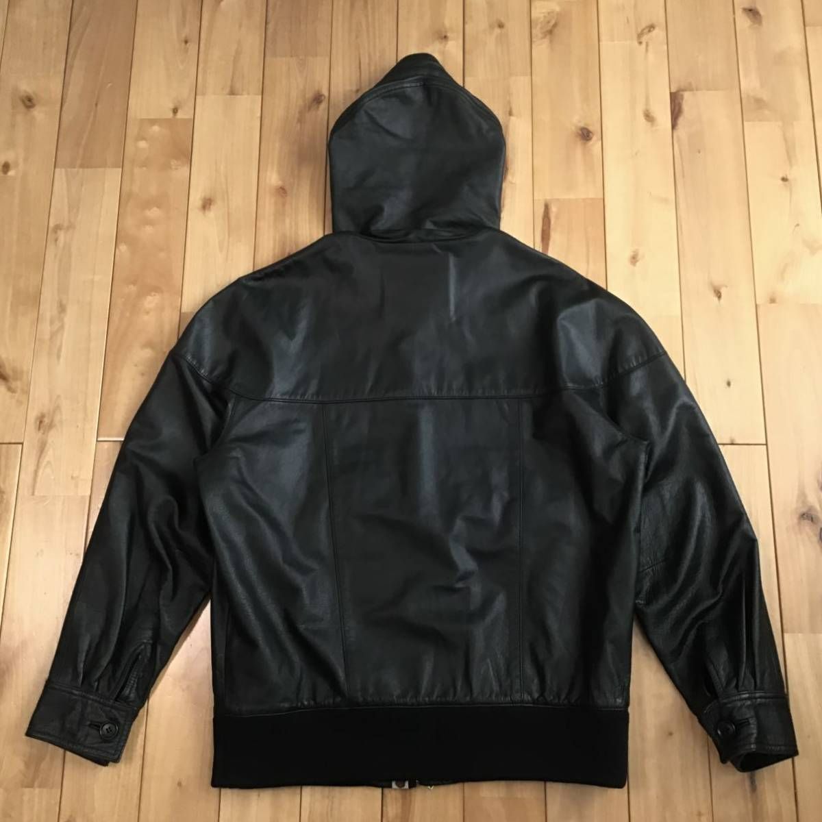 BAPE 牛革 ジップ パーカー ジャケット Sサイズ black a bathing ape
