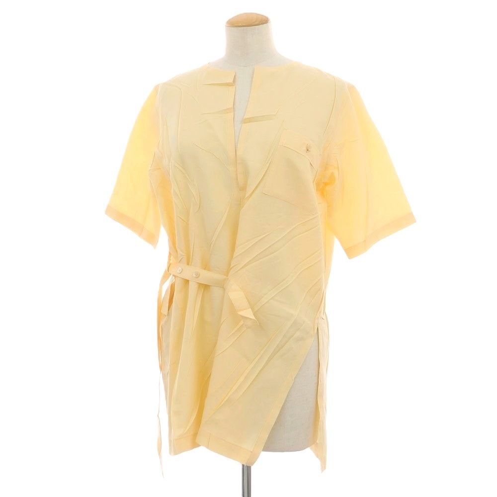 イッセイミヤケ ISSEY MIYAKE 春夏 ポリエステル系 キーネック 半袖 ブラウス ライトオレンジ サイズ表記なし L位 レディース