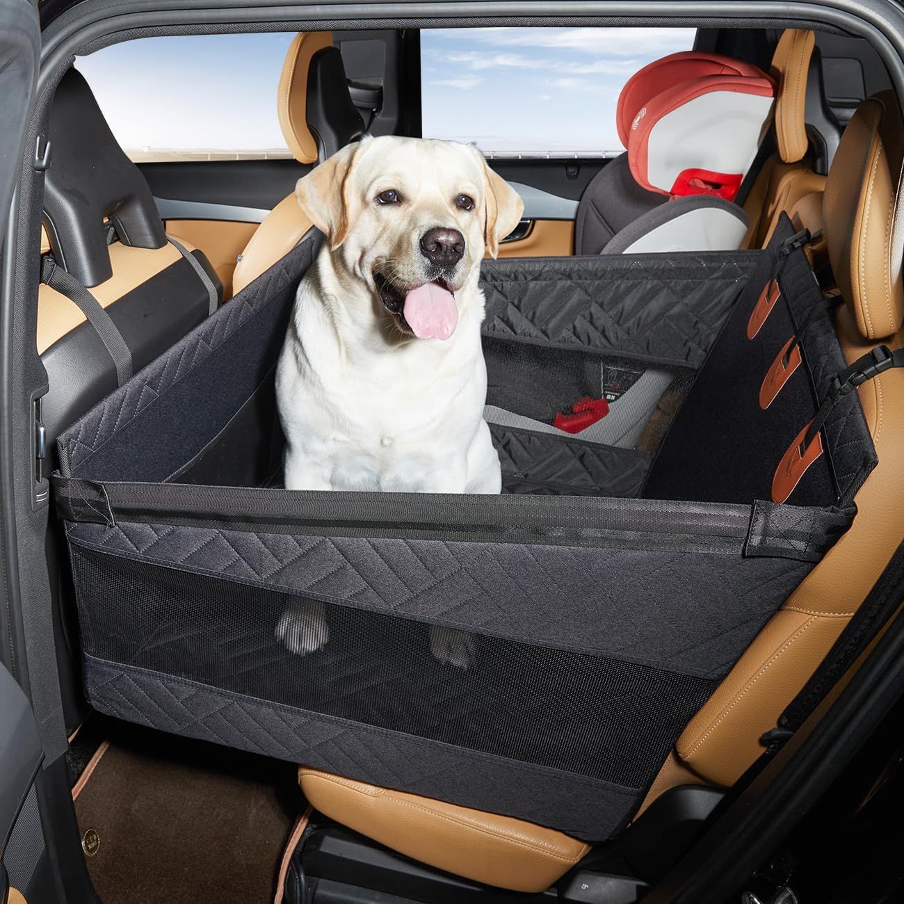 Cavoyo 専門設計 ペットドライブシート ドライブベッド 大型犬 車犬カーシート 後部座席マット 半分 リード付き ペットドライブボックス ハンモック 防水 耐摩 滑り止め 汚れ防止 折り畳み 全