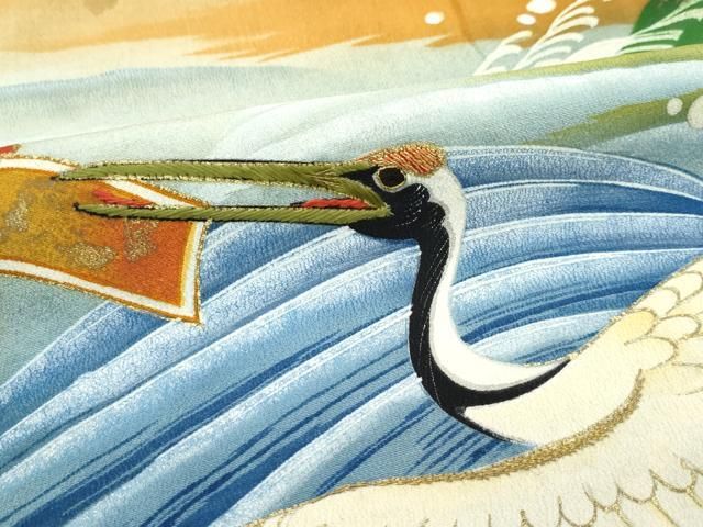 平和屋本店□極上 アンティーク 大正ロマン 振袖 駒刺繍 宝船飛鶴文  