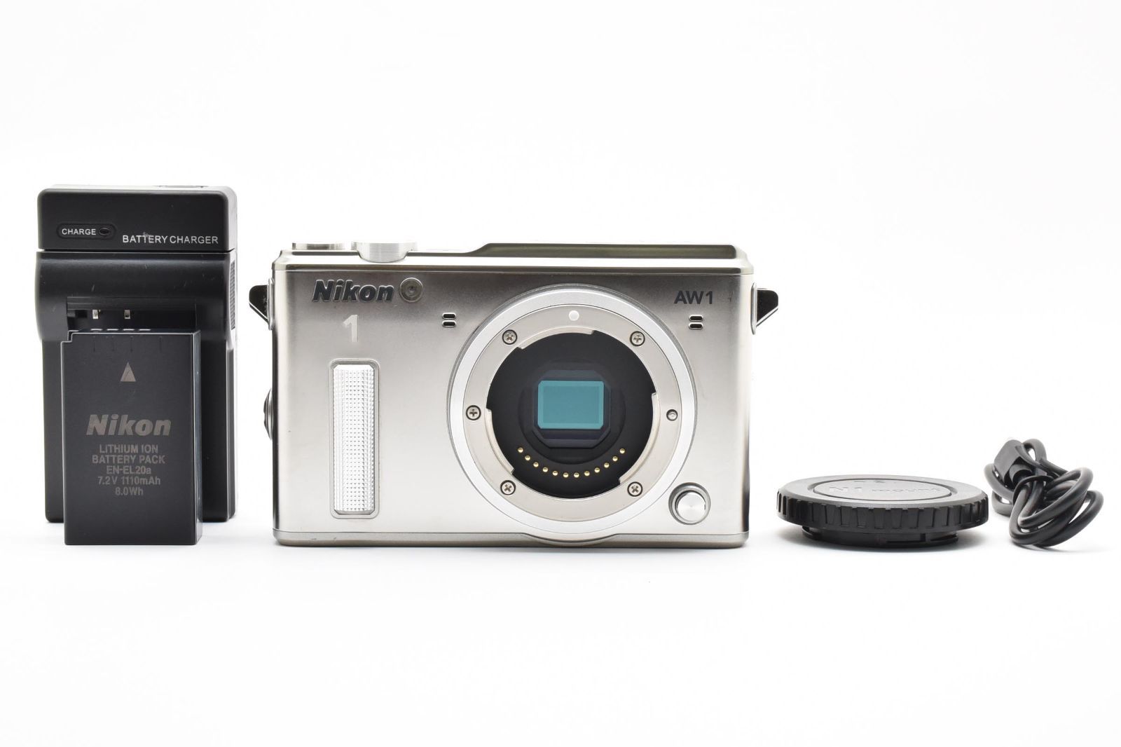 シャッター数 163回 ニコン Nikon AW1 ボディ シルバー 防水 ミラーレス一眼 デジタルカメラ ニコン1防水マウント 2603701A