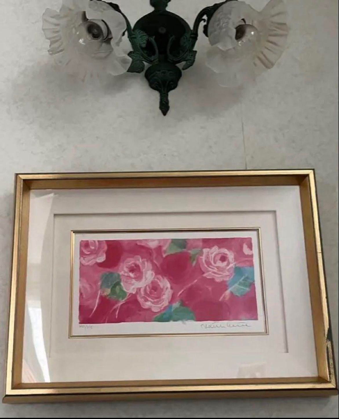 額装済み版画 人気作品 ローズの香り ジニー キム 直筆サイン エディション番号 証明書あり