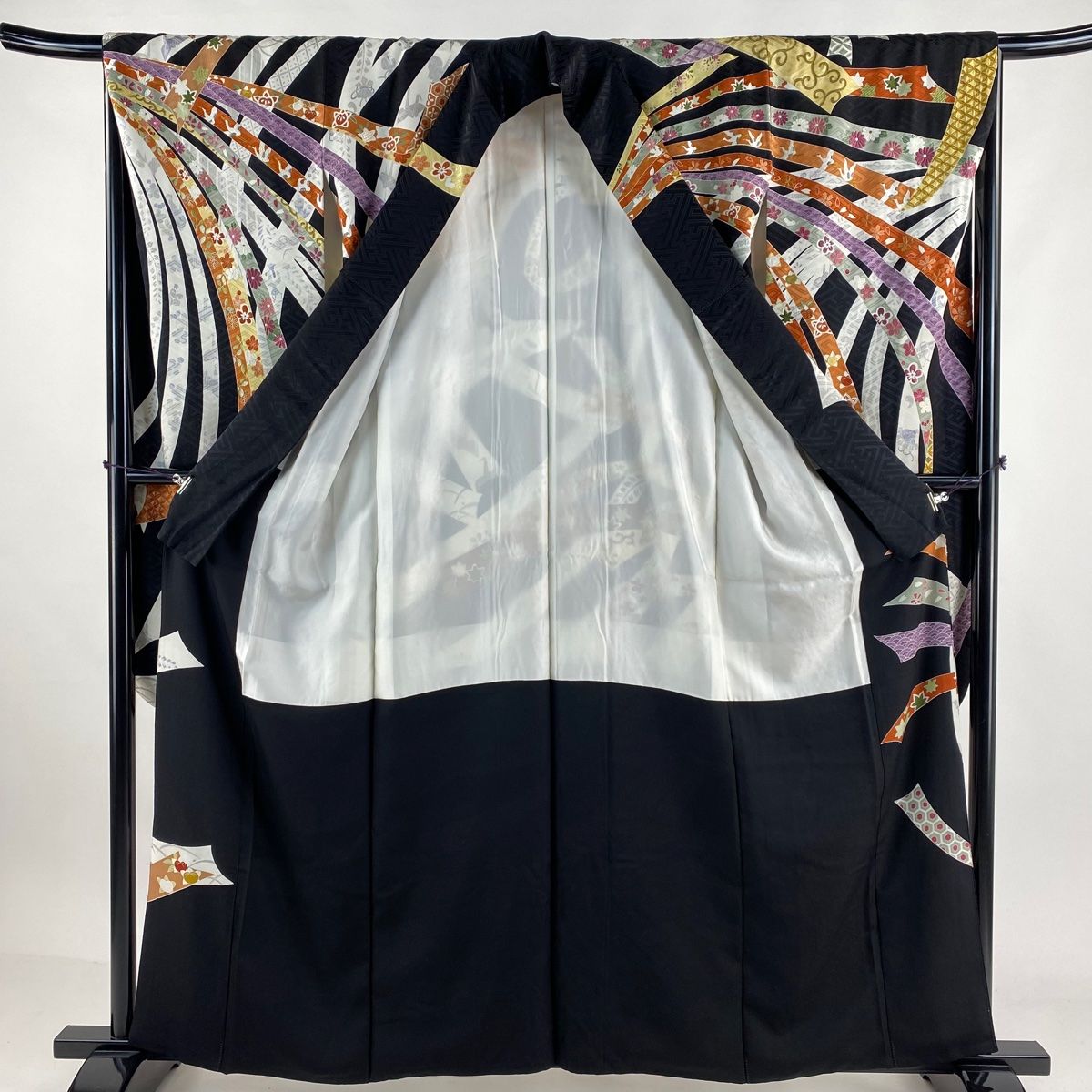 振袖 身丈169.5cm 裄丈67cm M 袷 袋帯フルセット 扇面 花鳥 金糸 振袖 身丈169.5cm 裄丈67cm M 袷 袋帯フルセット 扇面 花鳥 金糸