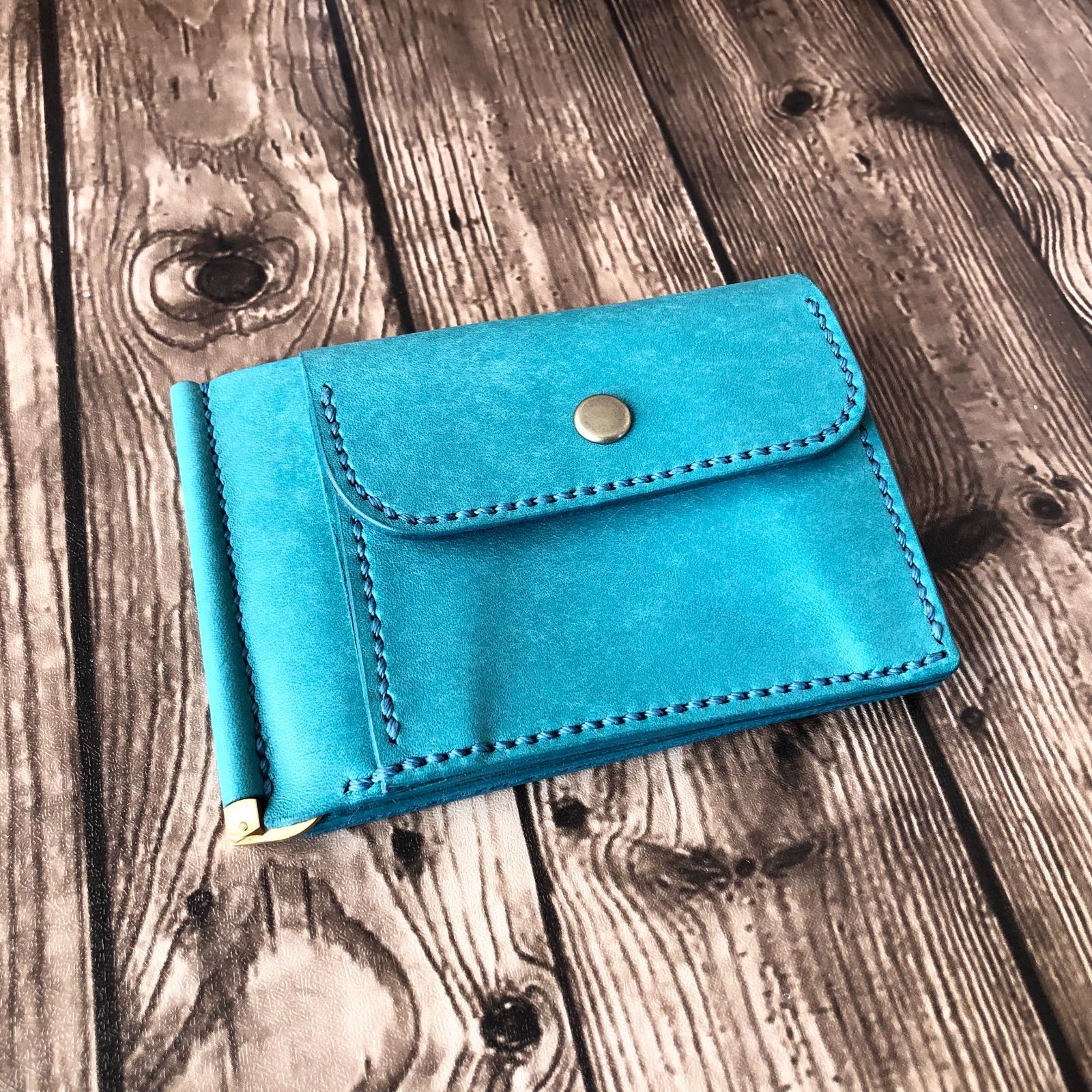 最高 イタリア革マネークリップ｜ターコイズブルー｜彼氏・夫への