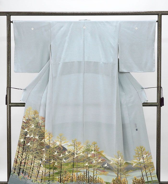 色留袖 正絹 本加賀友禅 西尾翠峰作 身丈159cm 裄丈66cm 梅鉢 三つ紋 リサイクル 着物 フォーマル レディース f4072