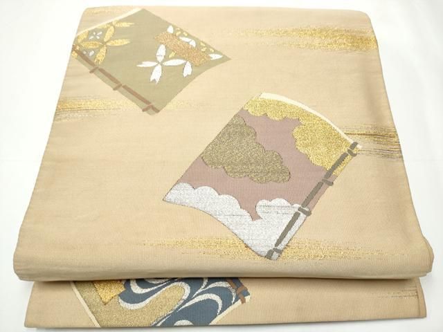 平和屋着物●爪掻き本綴れ 丸帯 引き抜き帯 冊子花文 金銀糸 正絹 CAAY2700hy