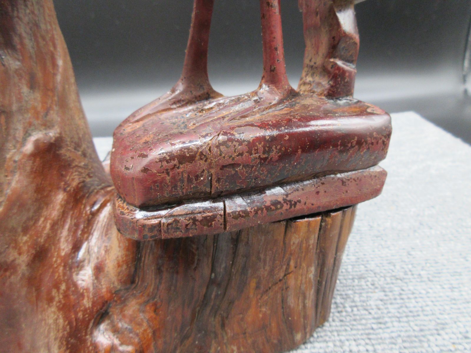 木彫り 彫刻 鶴 つる ツル 2羽 特殊造形台付 置物 アンティーク レア物