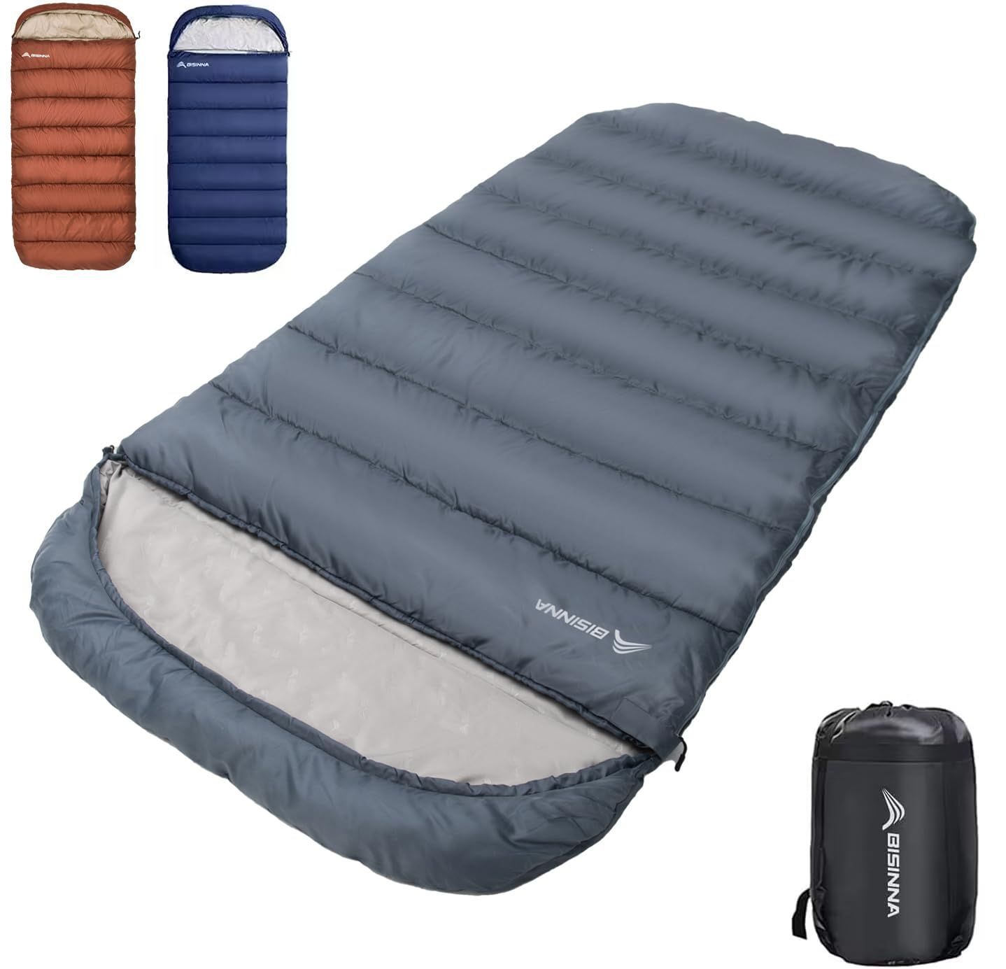 BISINNA 寝袋 ワイド ねぶくろ 封筒型 シュラフ 大きいサイズ 丸洗い キャンプ 登山 アウトドア 車中泊 部屋 収納袋付き  (200+30)x100cm 防水 春夏用1.55kg（快適温度15~22℃）秋冬用2.5kg（快適温度-5~5℃，耐寒 BISINNA 寝袋 ワイド ねぶくろ 封筒型 シュラフ 大きいサイズ 丸洗い キャンプ 登山 アウトドア 車中泊 部屋 収納袋付き