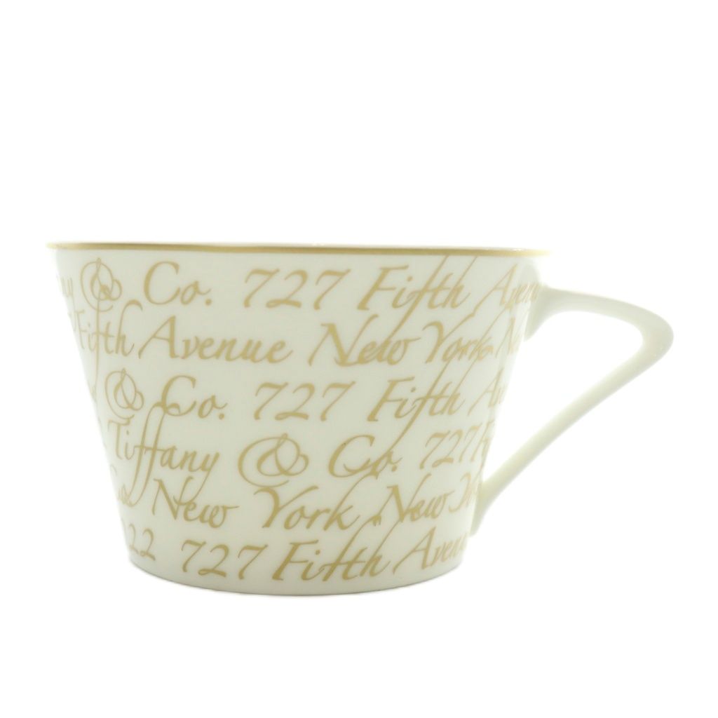 ティファニー TIFFANY CO ノーツ コーヒーカップ ソーサー 食器 2客セット 総柄 白 ホワイト ゴールド色 XZ GY 18