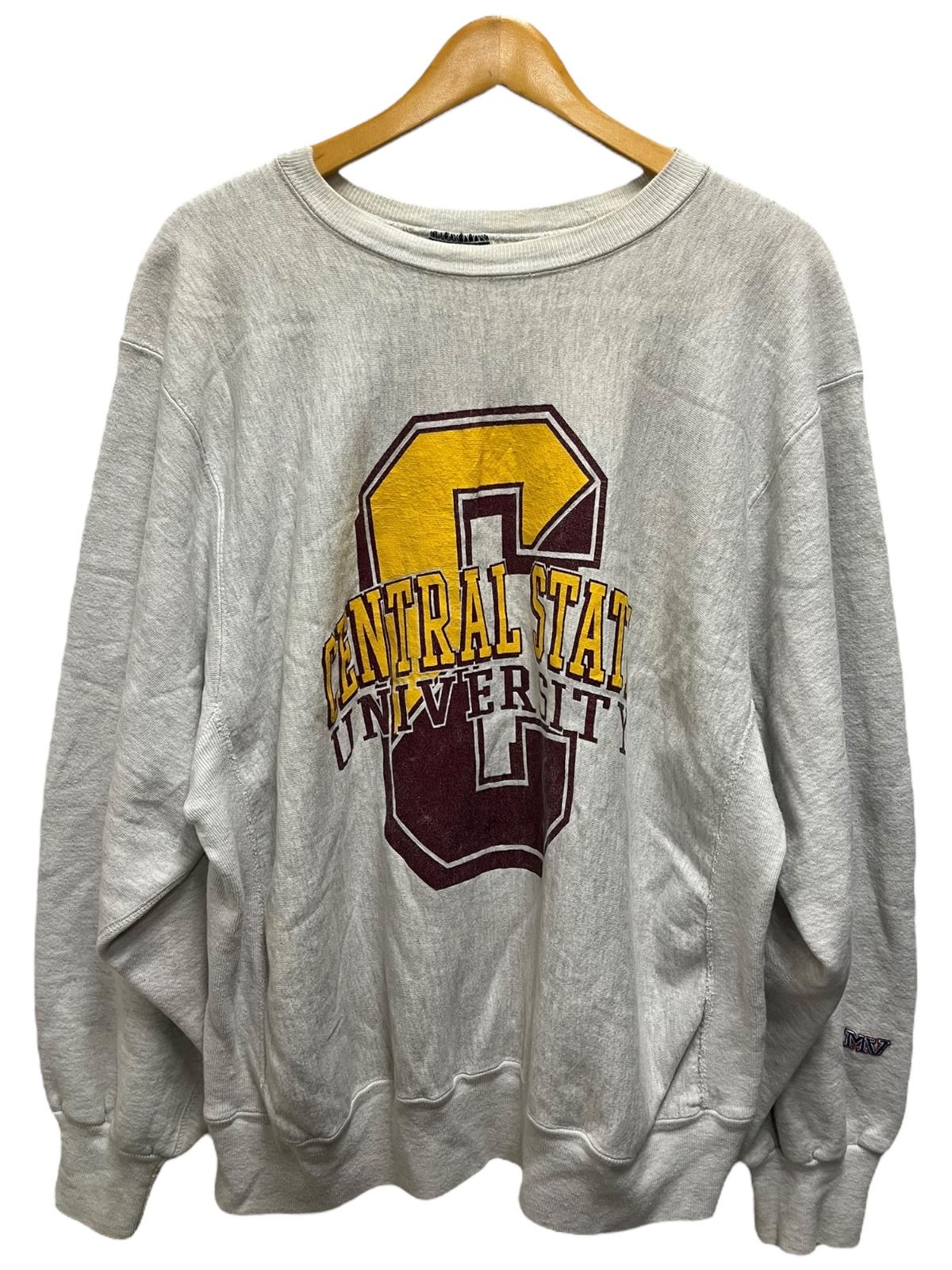MV SPORT 古着 90s スエット トレーナー CENTRAL STATE UNIVERSITY カレッジロゴ サイドパネル ポリエステル混 XXL アッシュグレー メンズ 199