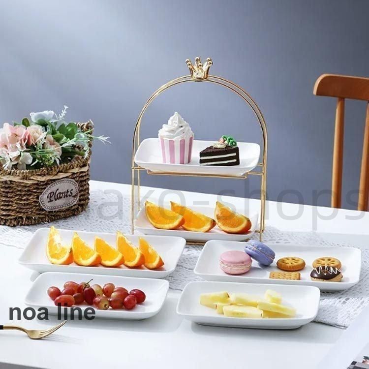 新品 未使用 ケーキスタンド 陶器 ケーキスタンド 2段 ゴールド 金 おしゃれ 陶器製 23.5cm×25cm