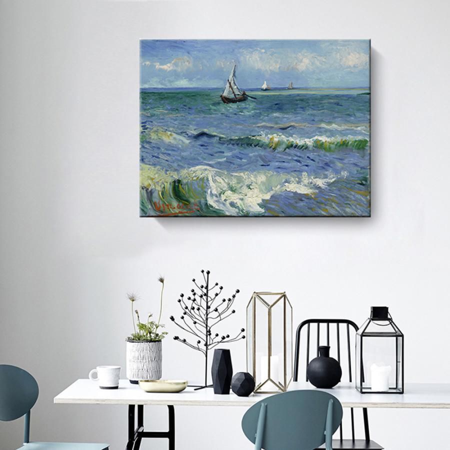 ゴッホ ファブリックパネル 絵画 インテリア ファブリック 絵 「 サント＝マリーの海の風景」 40×60cm アートパネル 送料無料