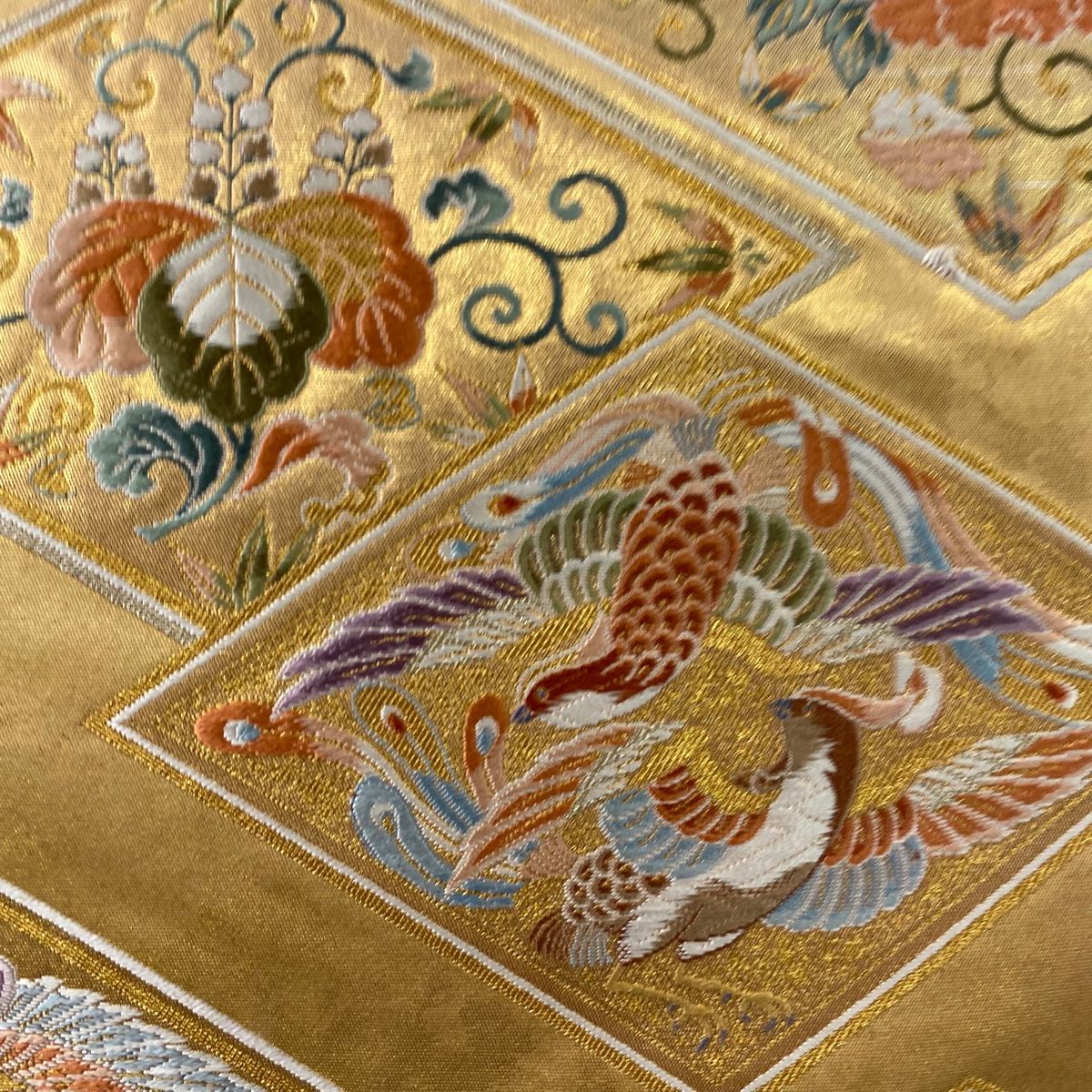 夏帯 紗 手織 袋帯 お太鼓柄 正絹 横段 菱の透かし 未使用訳ありイ5726 96a2f143b0e24efbc52a60cf238d33
