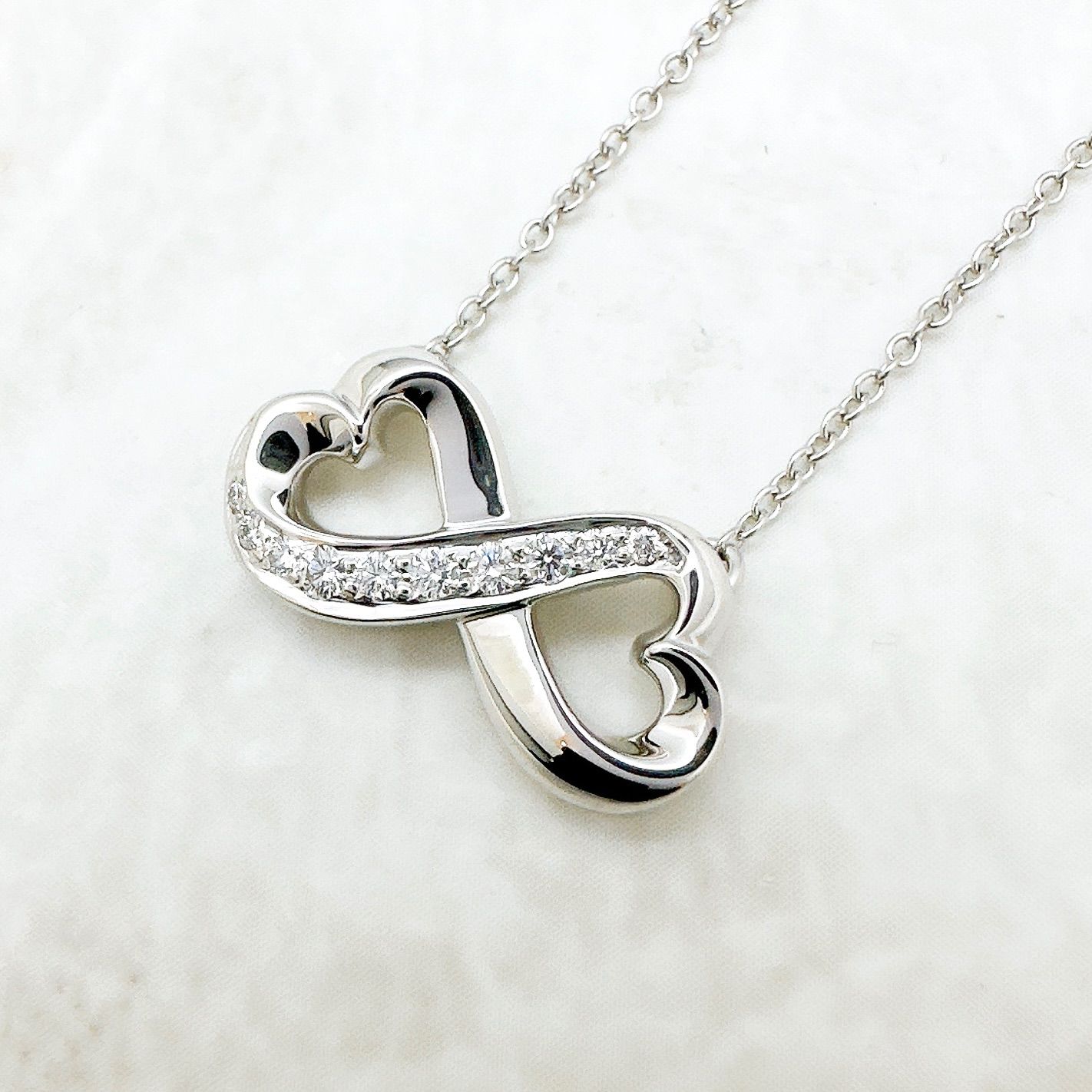 Tiffany＆Co. ダブルハート ダブルハート ホワイトゴールド ネックレス 約42cm U