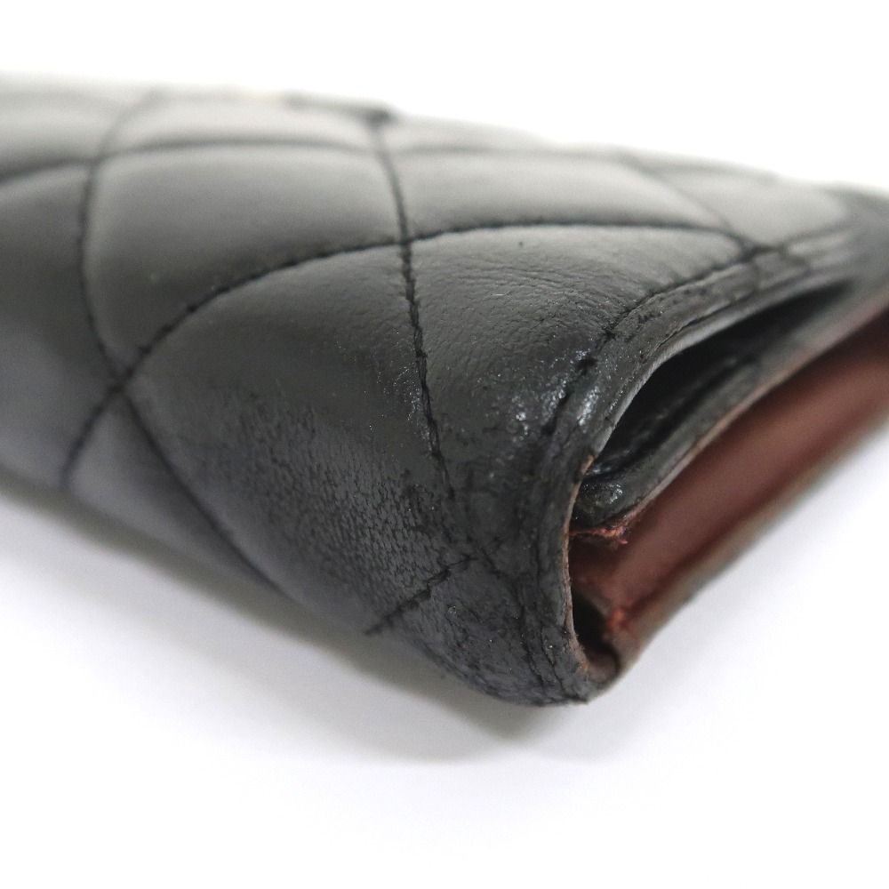 IT332091 シャネル 長財布 三つ折り マトラッセ ラムスキン ブラック  