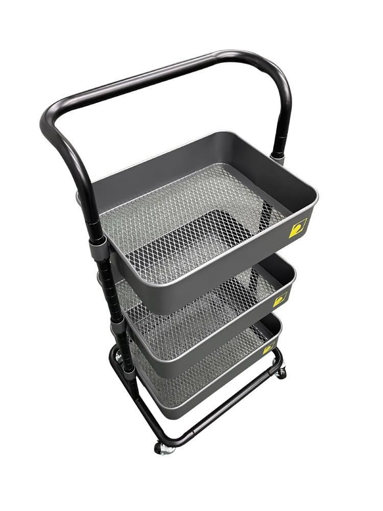 キャスター付き三段スチールラック