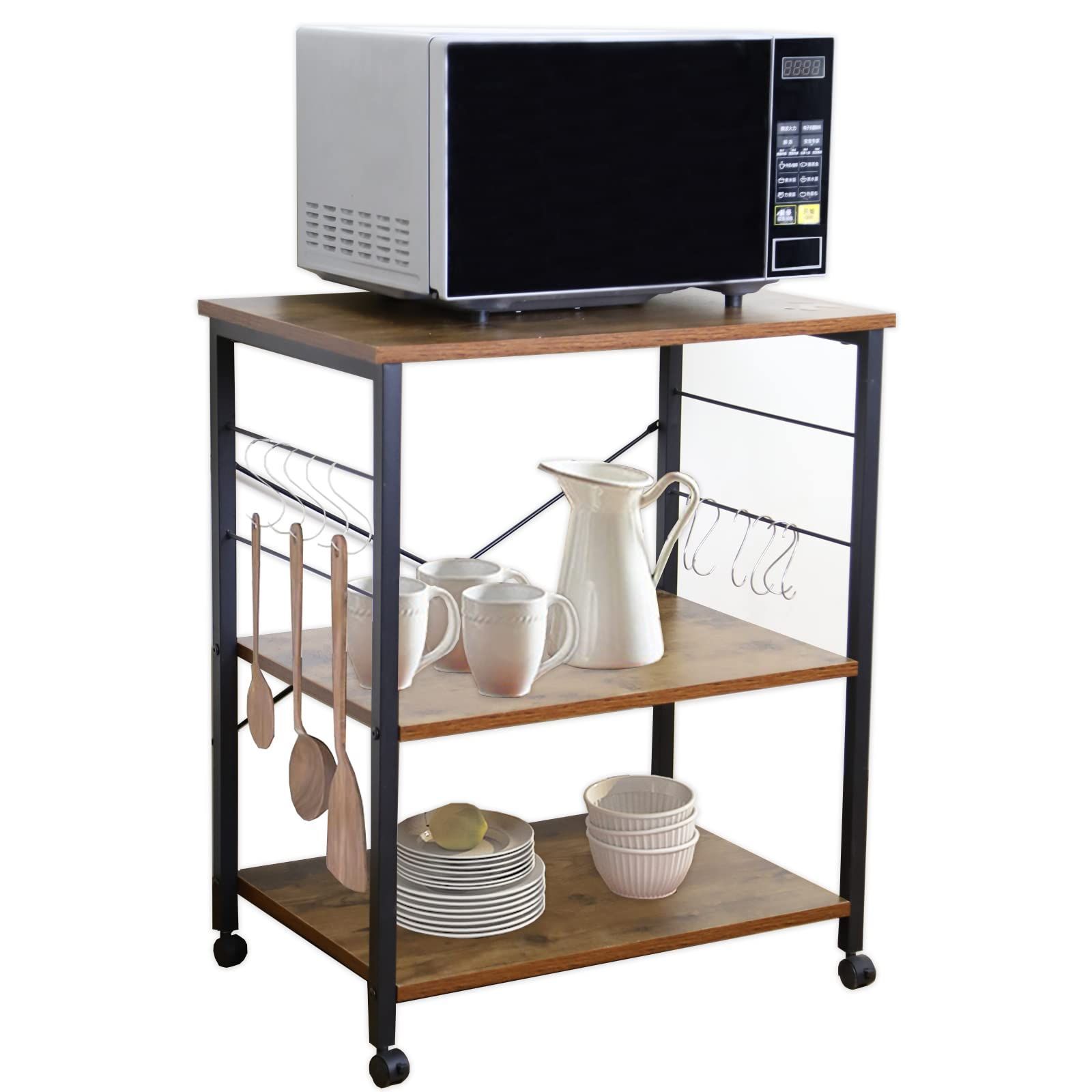在庫 GIORSEN 3段式キッチンワゴン キャスター付き スリム 省スペース 家電や器具収納ラック 電子レンジ台 レンジラック キッチンラック 簡単組立 耐荷重50kg 新生活 入学式 引越し祝い 新居祝い ギフト 幅60×奥行40×高さ73cm