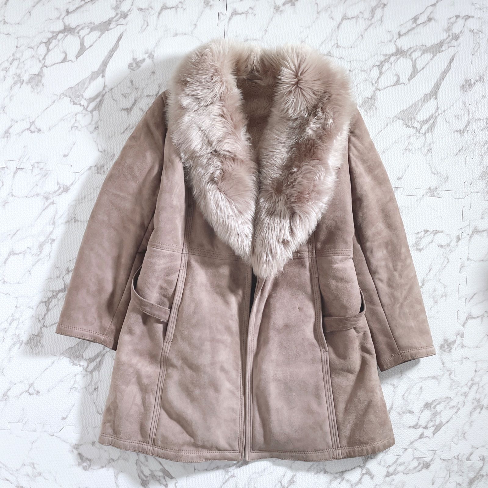 高級 VINTAGE●TANNIM PEX ムートン コート ジャケット ハンガリー製 ファー レザー 羊革 シープスキン レディース Mサイズ 毛皮 TANNIM PEX ムートンコート (M) ハンガリー製 ピンクベージュ