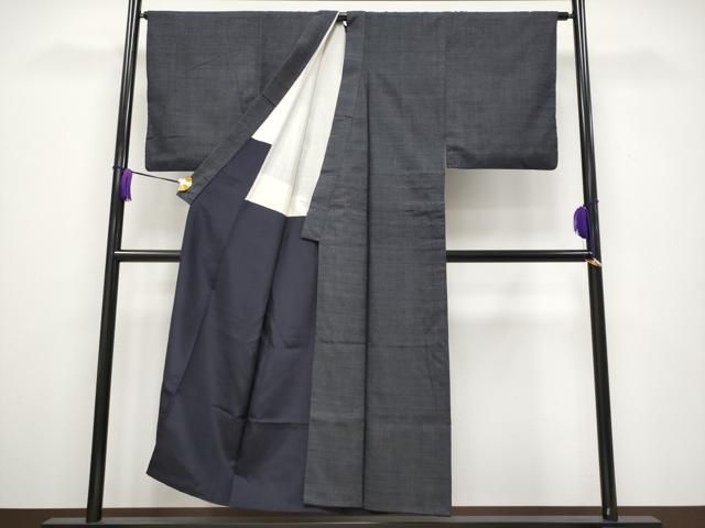 平和屋本店■極上　男性　本場結城紬　重要無形文化財　120亀甲　総詰め　濃紺地　逸品　CYAA3540s5 平和屋本店□極上 男性 本場結城紬 重要無形文化財 120亀甲 総詰め