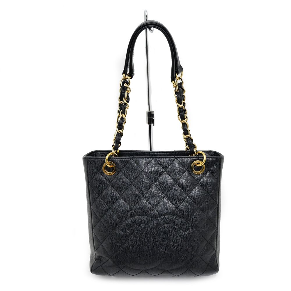 CHANEL PSTトートチェーンバッグ キャビアスキン　マトラッセ CHANEL キャビアスキン マトラッセPST チェーンショルダー トート