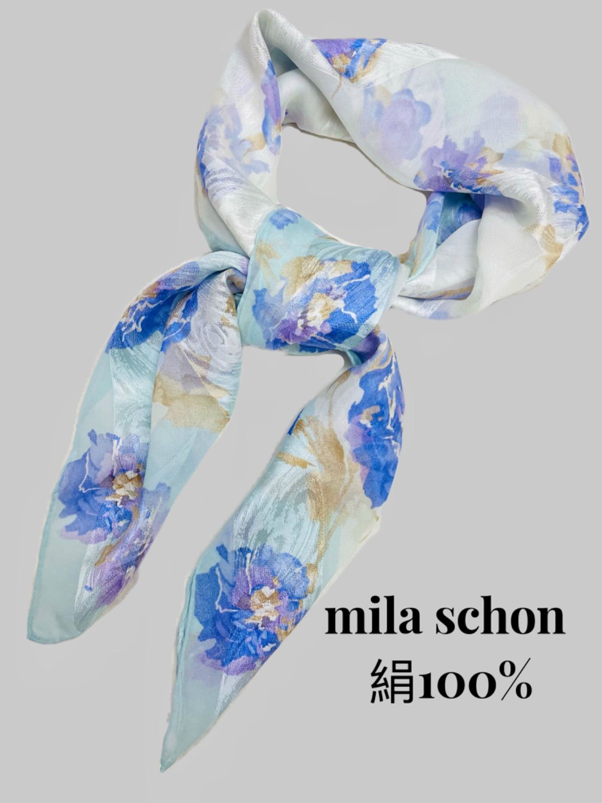 美品 mila schon ミラショーン シフォンスカーフ 絹 シルク100％ 花柄 