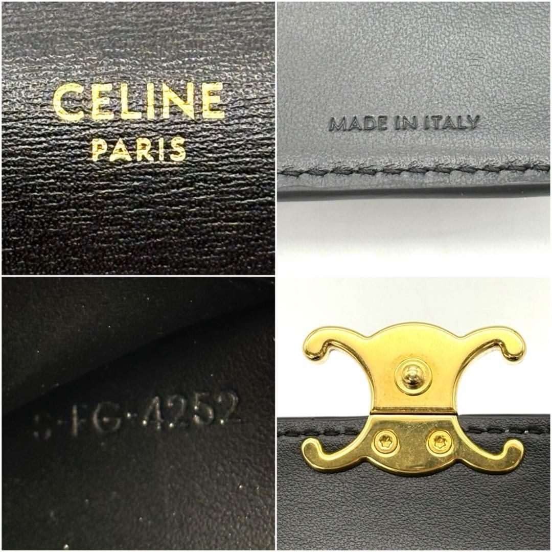 未使用級◇CELINE 三つ折り財布 トリオンフ ブラック ゴールドロゴ