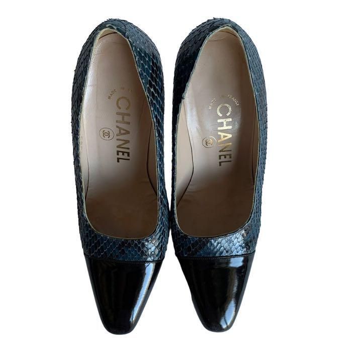 CHANEL シャネル レディース 35 パイソン パンプス ブルー 蛇 レザー CHANEL シャネル レディース 35 パイソン パンプス ブルー 蛇