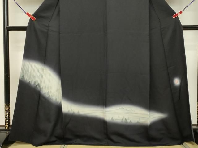 平和屋着物●洛楽人工房　訪問着　樹林文　暈し染め　黒地　銀彩　正絹　逸品　DAAS2287tw 平和屋着物○洛楽人工房 訪問着 樹林文 暈し染め 黒地