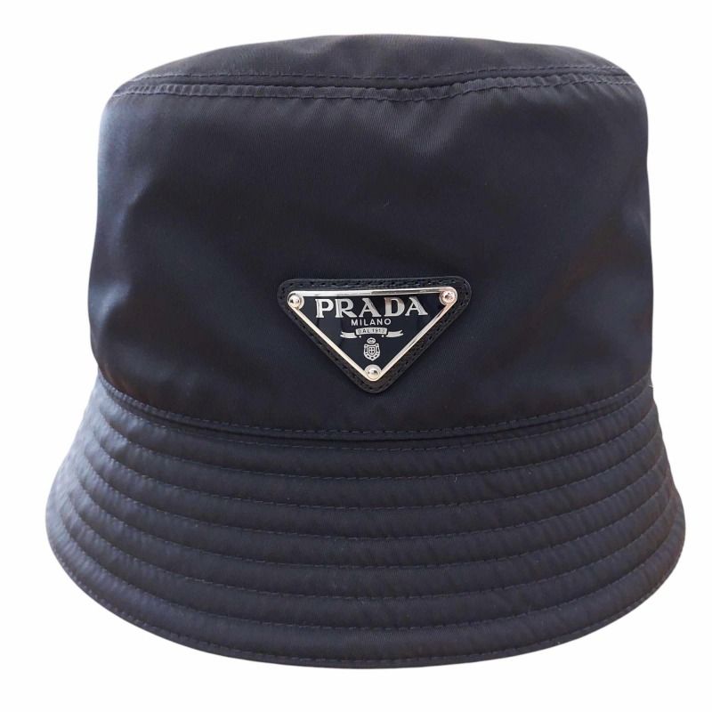 プラダ PRADA 22年 Re-Nylon バケットハット バケハ 帽子 三角ロゴプレート 1HC137 2DMI M 黒 ブラック |VU□ 0413
