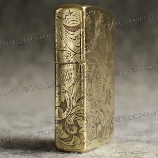 昇り龍 鳳凰 四面総彫り オイルライター ZORRO ゴールド zippo 金
