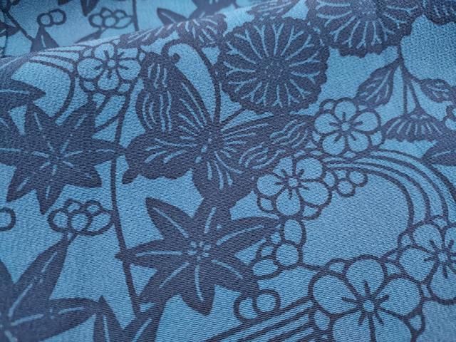 平和屋着物○訪問着 型染め 藍 花唐草文 正絹 逸品 AABA1311ph