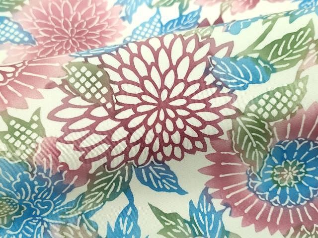 平和屋着物○塩瀬 全通柄九寸名古屋帯 型染め 枝菊文 正絹 逸品