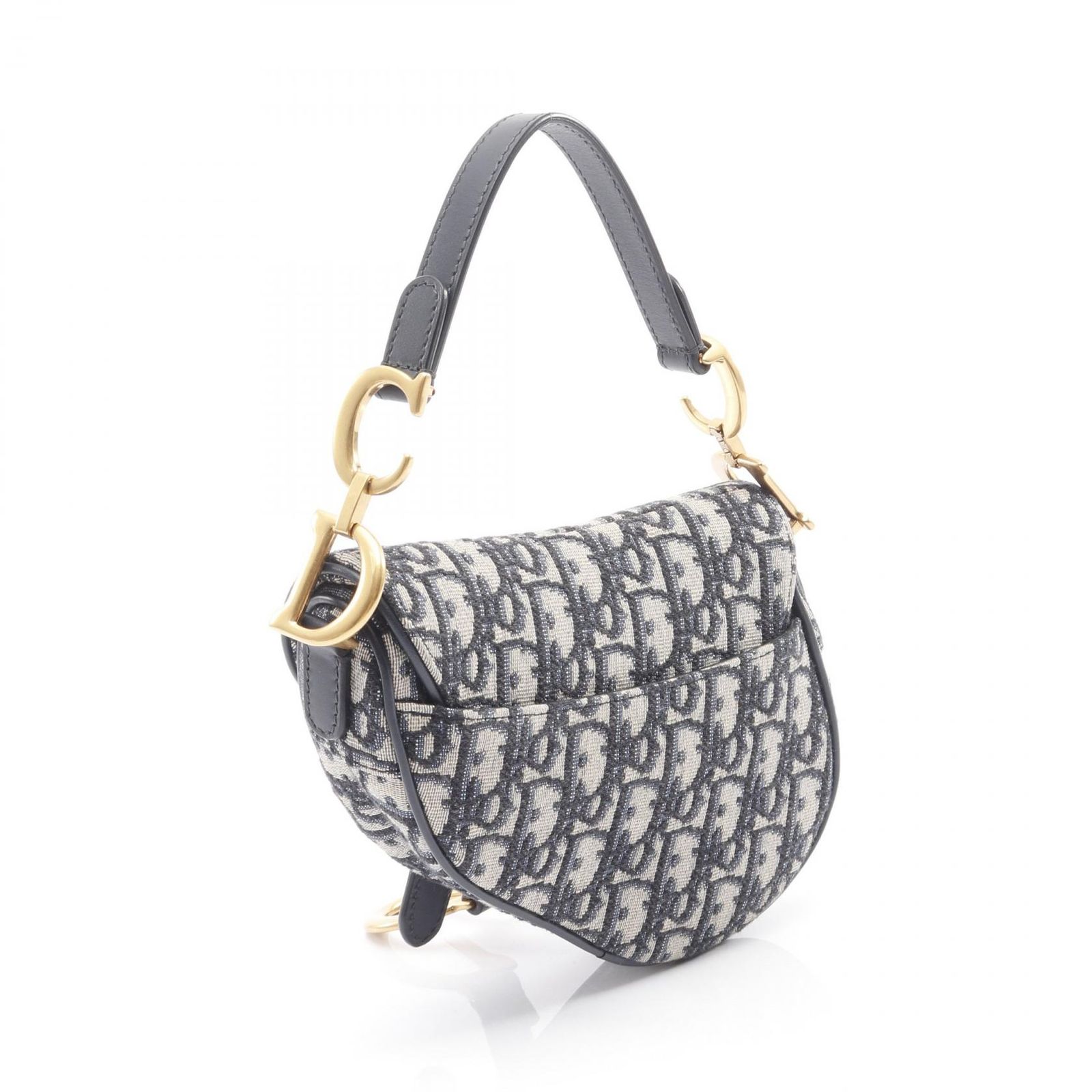 ディオール Dior ハンドバッグ SADDLE サドル オブリーク M0447CTZQ-M928 ネイビー キャンバス レザー オブリーク サドルバッグ ミニ レディース Used A