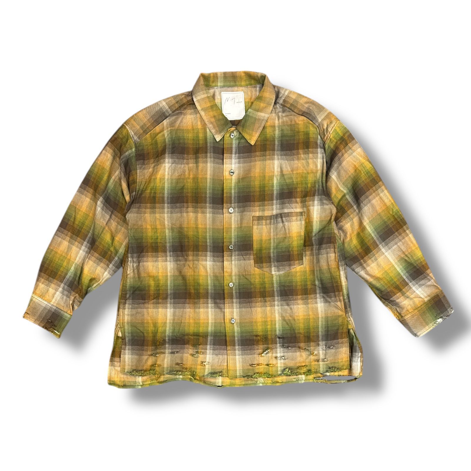 ANCELLM/レーヨンコットンチェッククラッシュシャツ　size1 アンセルム レーヨン/コットン チェック クラッシュ 長袖 シャツ 1