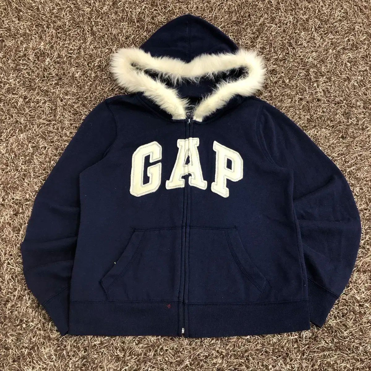 GAP ギャップ ネイビー ファー ジップアップパーカー フード付き