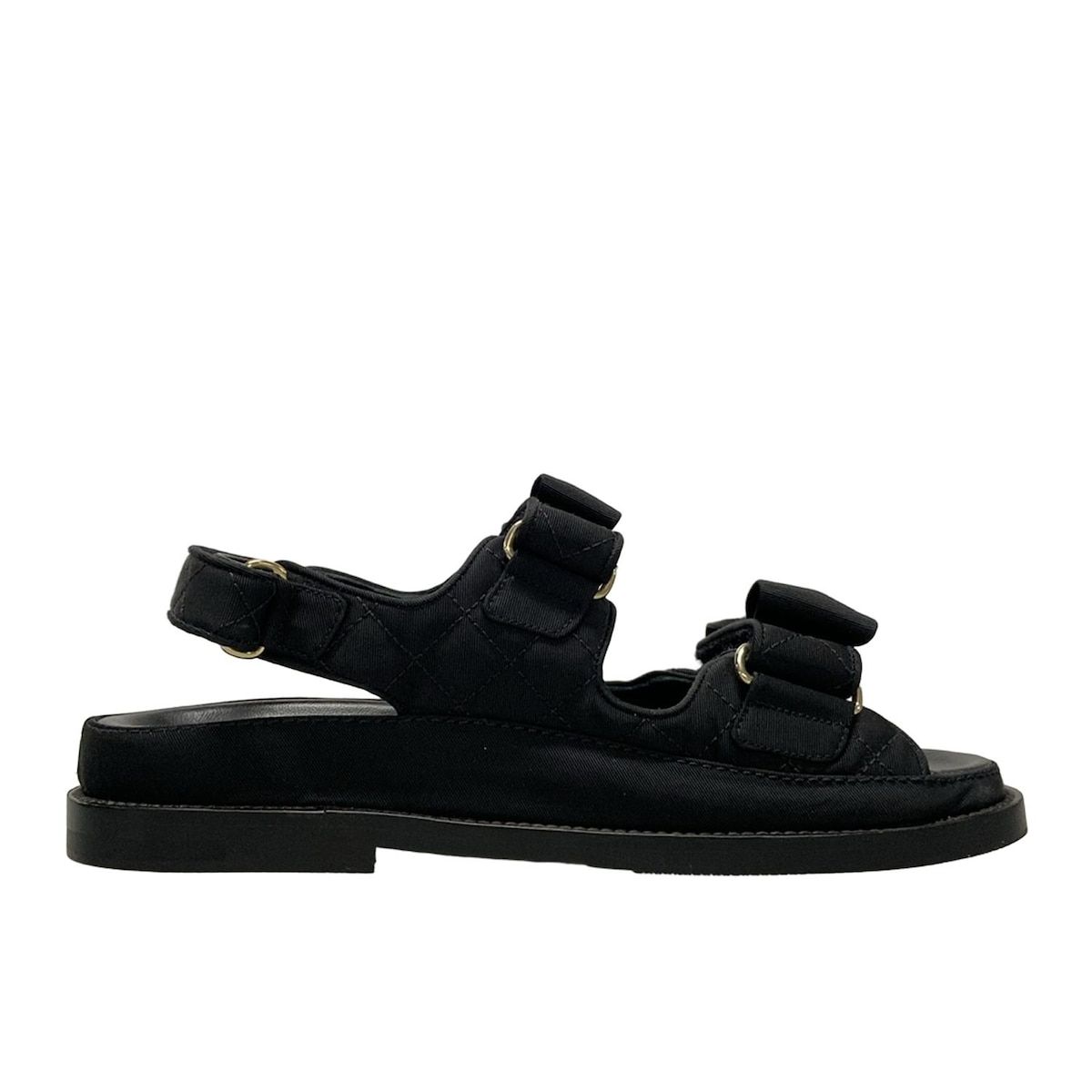 CHANEL シャネル サンダル 37 C レディース - G39820 黒 ゴールド金具|ラインストーン|リボン|アウトソール張替済