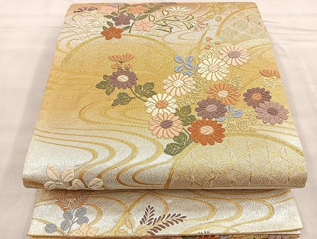 卸売りファッション - 平和屋着物◎六通柄袋帯 舞蝶花菱文 黒地