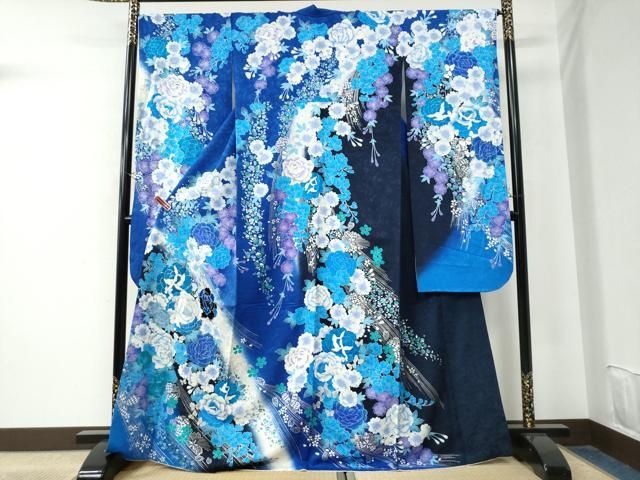 豪華　花鳥文　ぼかし　金銀彩　ラメ　逸品　フルセット　振袖　振り袖 平和屋着物□豪華振袖 駒刺繍 扇面花鳥文 金彩 正絹 逸品