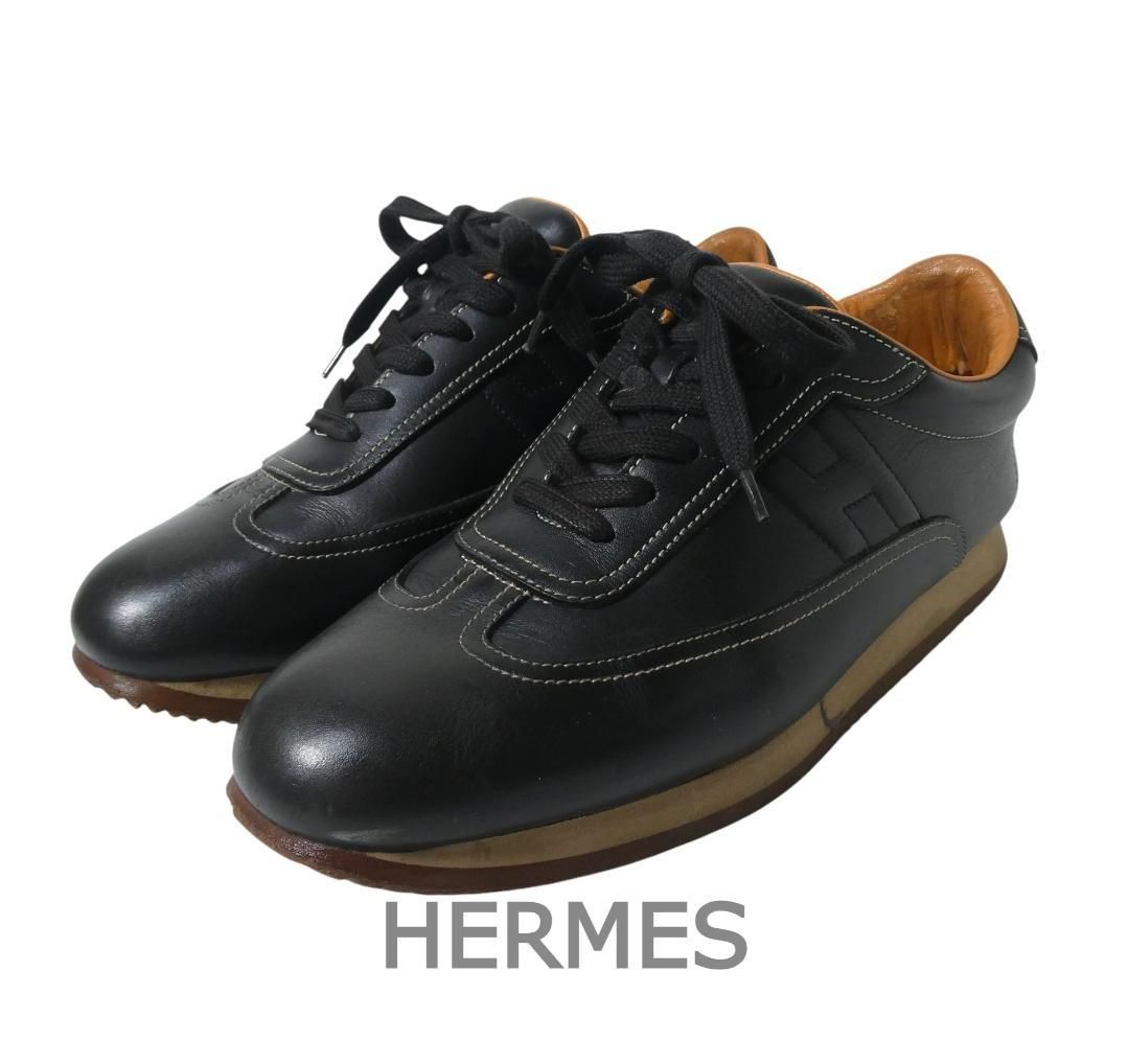 HERMES エルメス サイズ41.5 約26.5㎝ クイック レザー Hロゴ レース