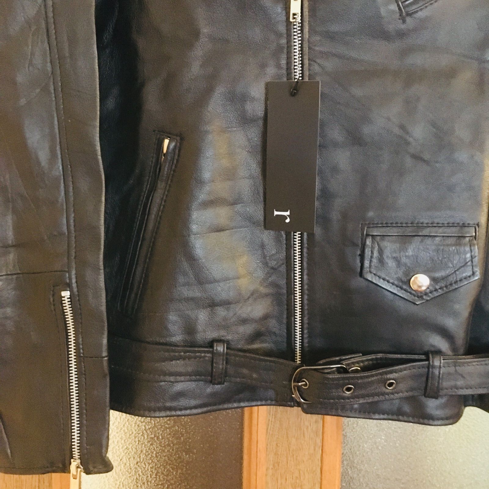 本革レザー タグ付き新品 未使用 L ベルト付き ダブルライダース 本革レザー タグ付き新品 未使用 L ベルト付き ダブルライダース
