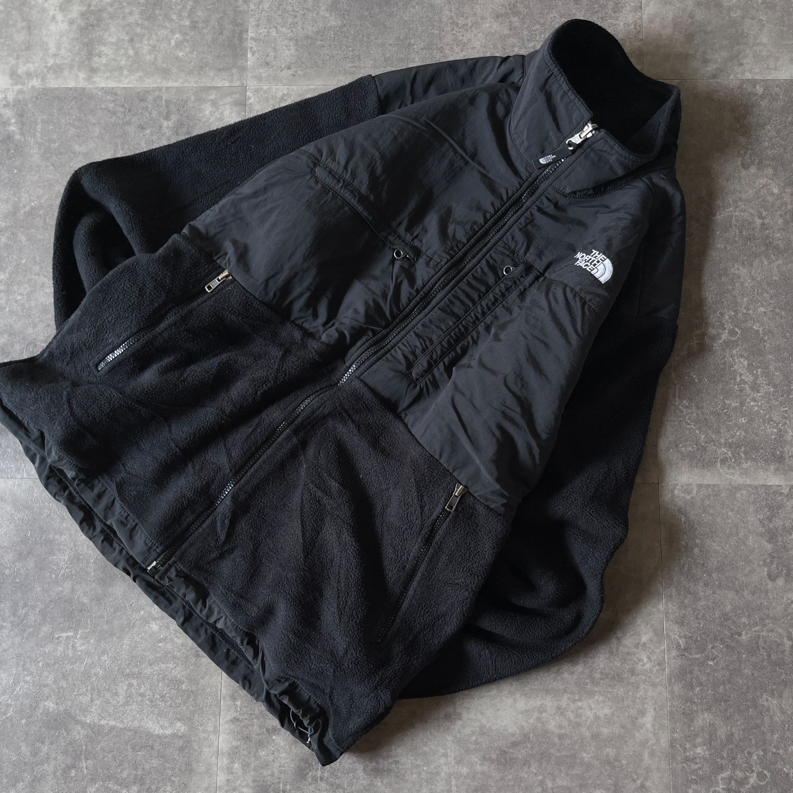 00s ノースフェイス フリース 刺繍ロゴ 黒 XL相当 A533 ナイロン切替