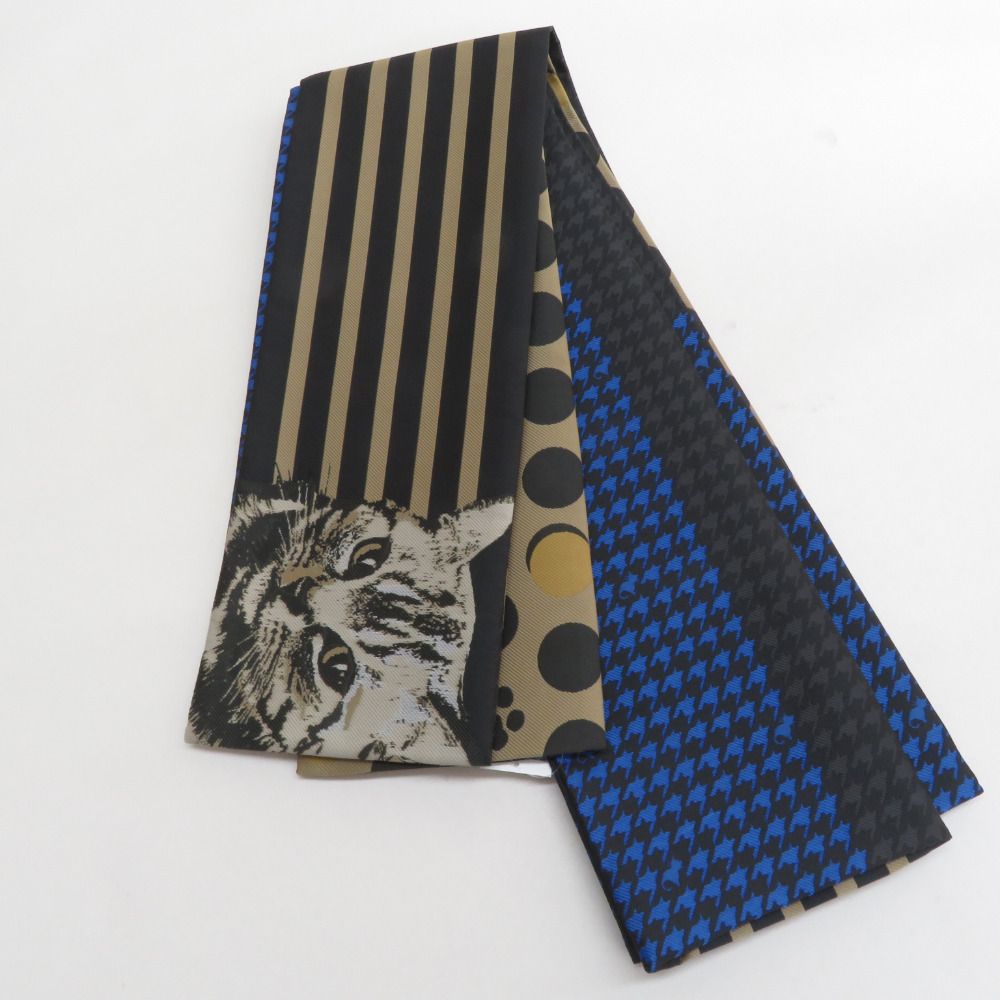 半幅帯 リバーシブル WA KKA NICO わっか ポリエステル Cat’s eye 黒ｘ青ｘ茶色 ワッカ 半巾帯 長さ420cm