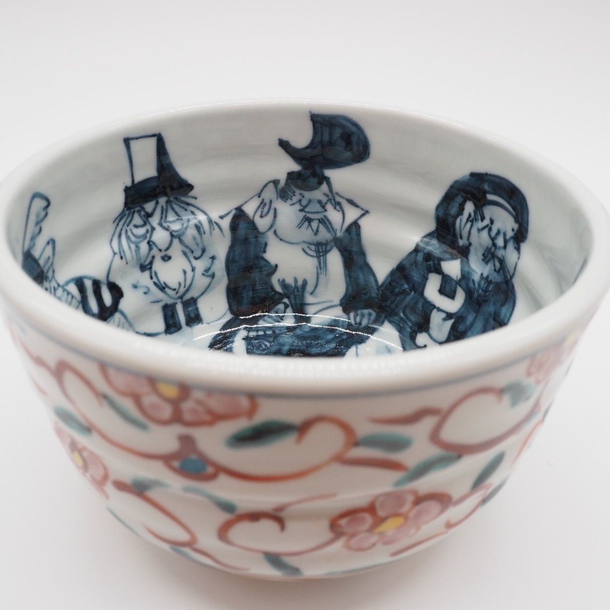 京焼・清水焼 村田幸之介(六齋窯) 七福神赤唐草小丼 恵比寿天