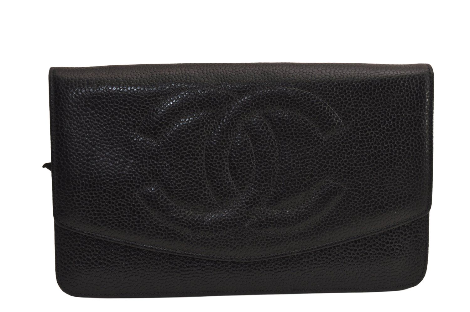 CHANEL シャネル ヴィンテージ キャビアスキン CC ロゴ 長財布 ブラック 7630M
